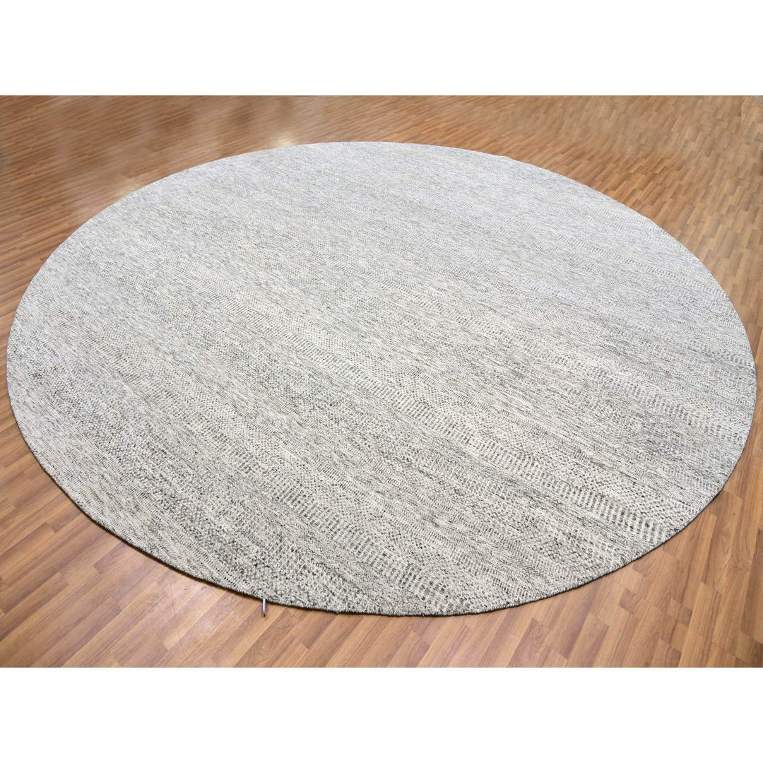 12'11" x 12'11" New Hand Knotted Grey Wool Round Oriental Rug - MOA10279509