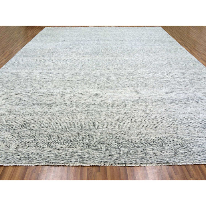 13'11" x 18'0" New Hand Knotted Grey Wool Rectangle Oriental Rug - MOA10279510