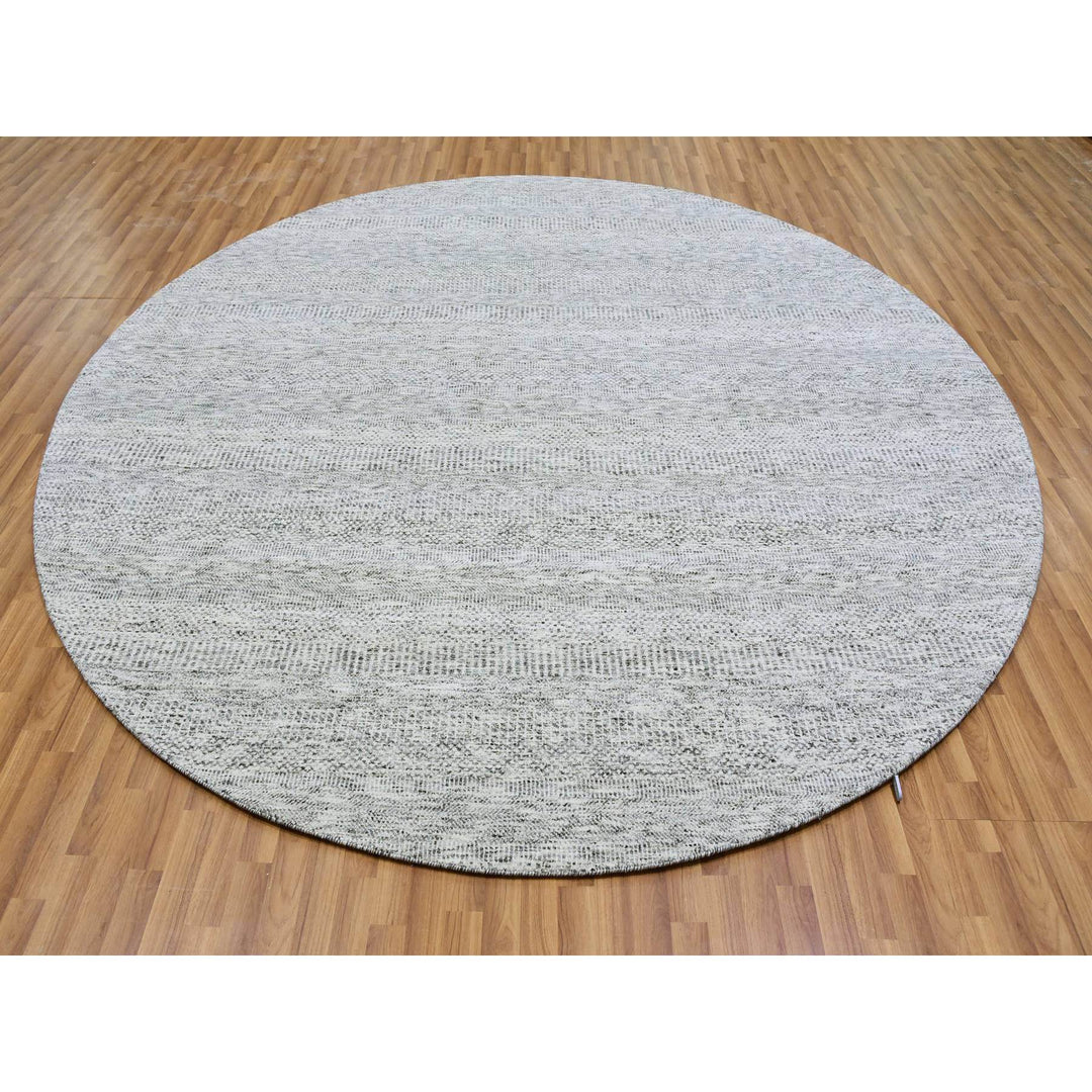 9'5" x 9'6" New Hand Knotted Grey Wool Round Oriental Rug - MOA10279511