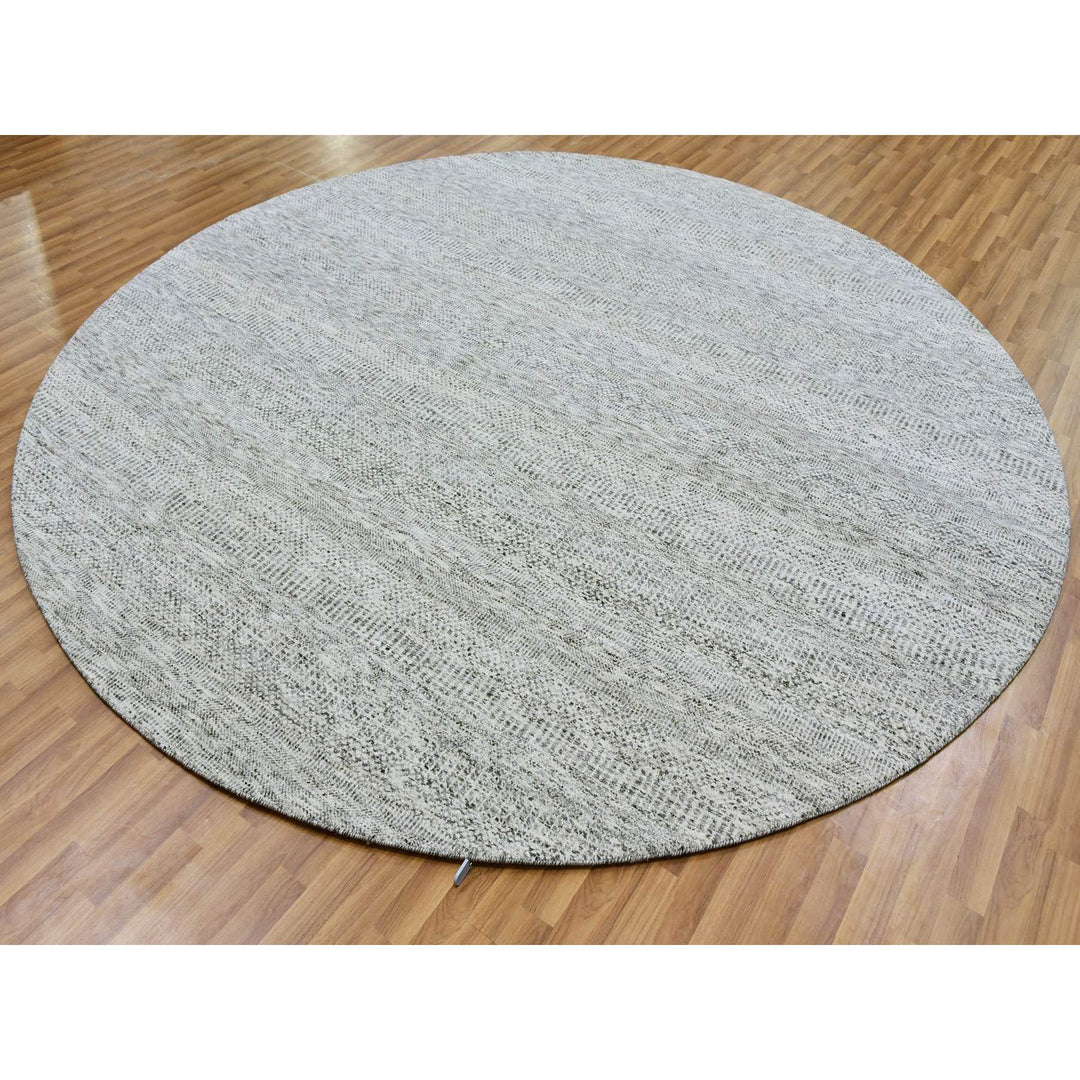 9'5" x 9'6" New Hand Knotted Grey Wool Round Oriental Rug - MOA10279511