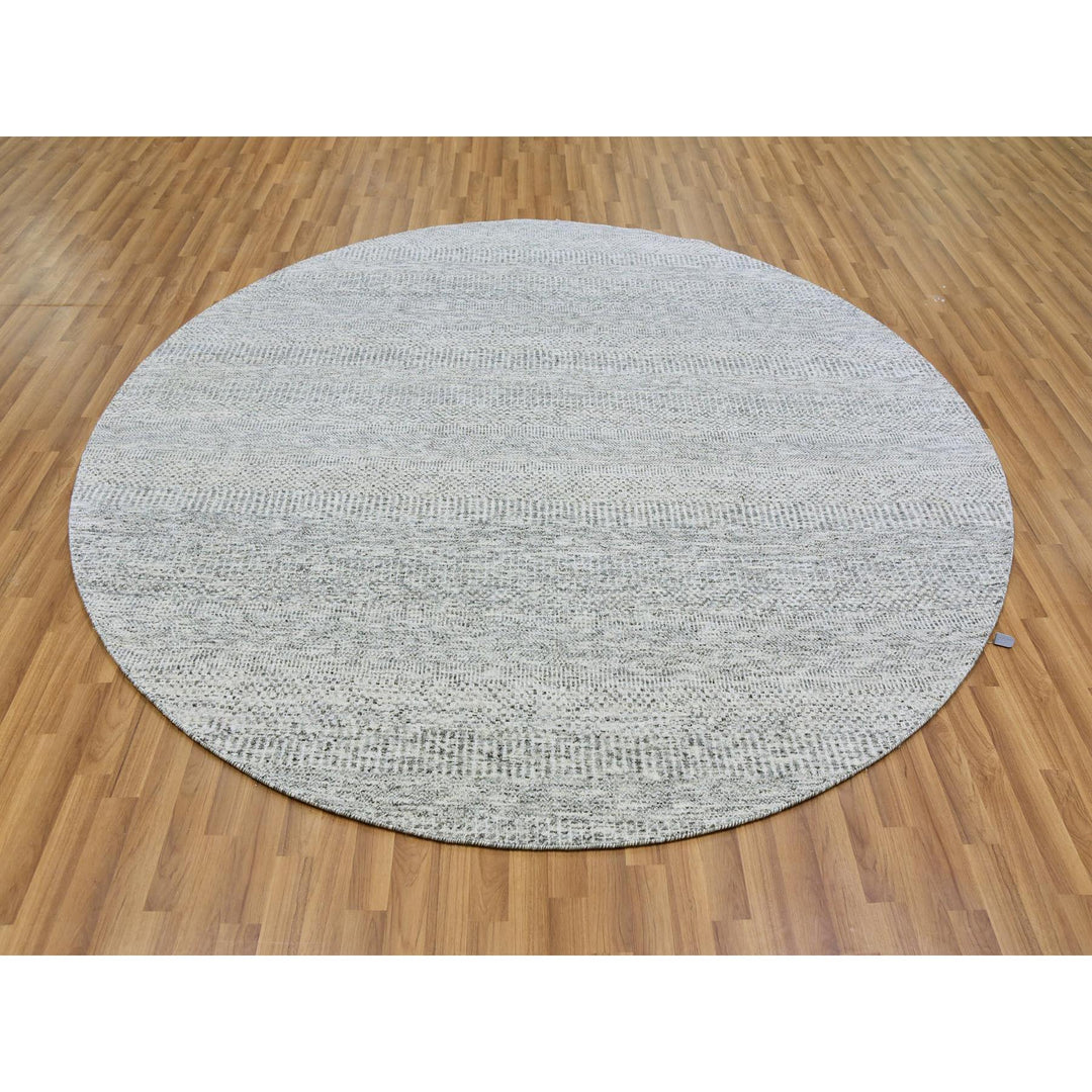 7'9" x 7'9" New Hand Knotted Grey Wool Round Oriental Rug - MOA10279515