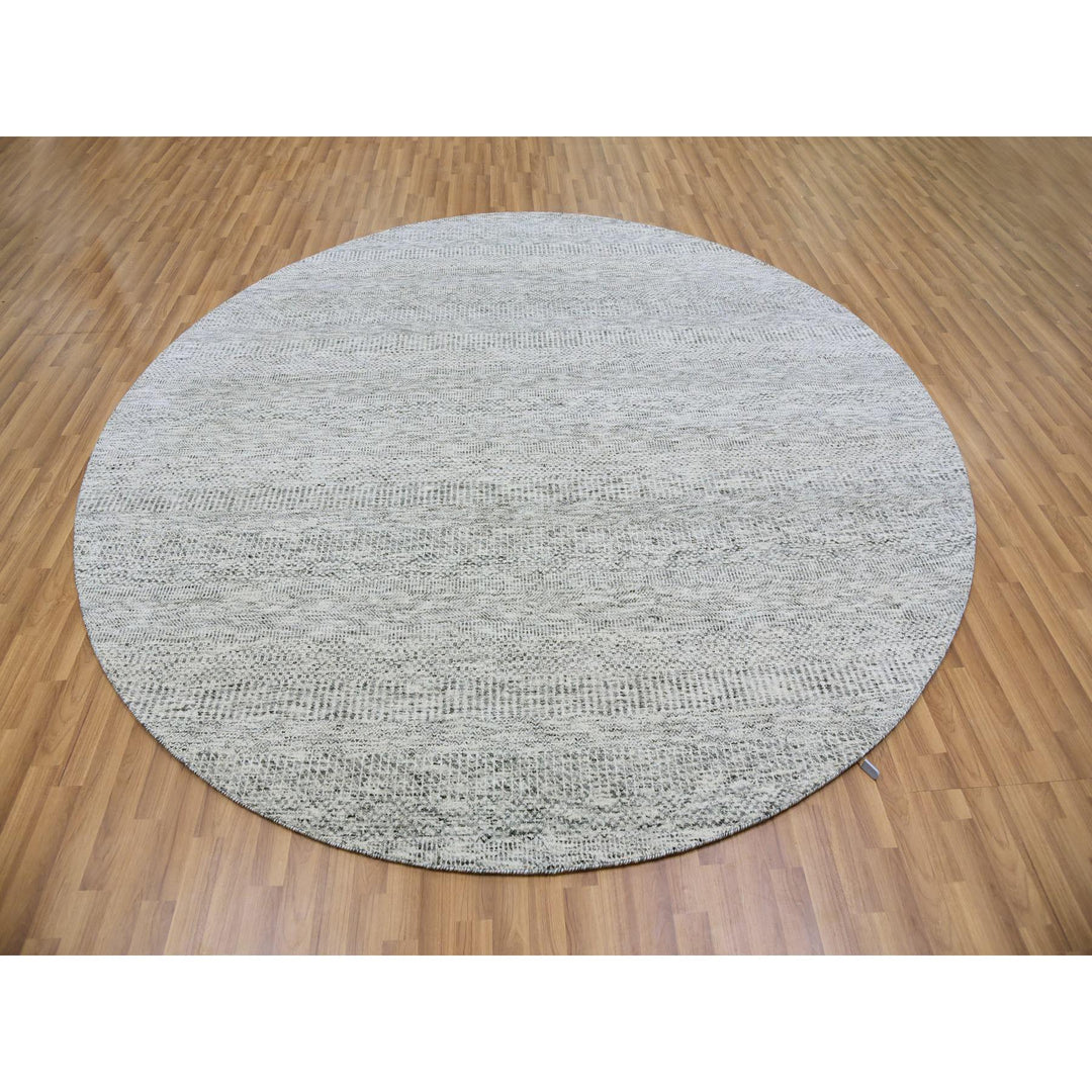 8'9" x 8'9" New Hand Knotted Grey Wool Round Oriental Rug - MOA10279516