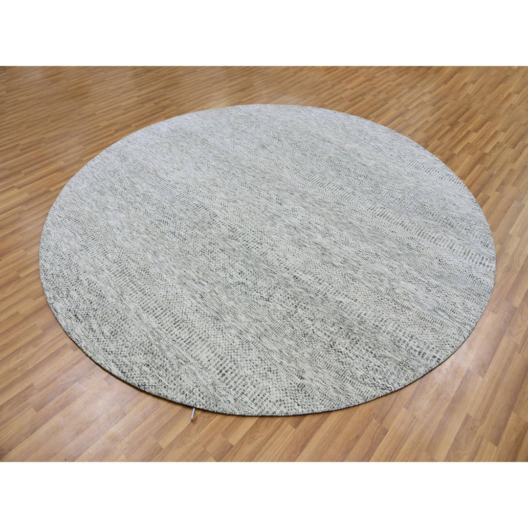 8'9" x 8'9" New Hand Knotted Grey Wool Round Oriental Rug - MOA10279516