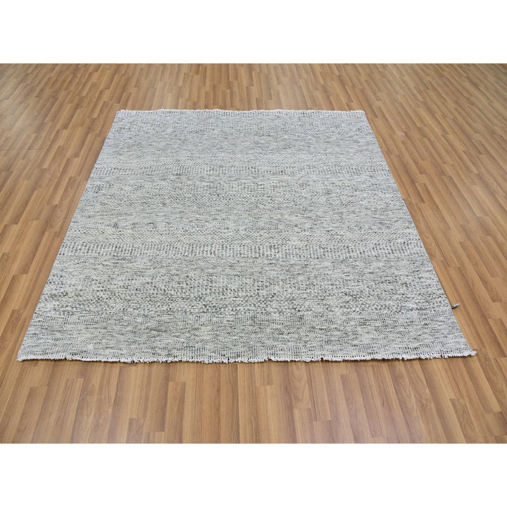 6'0" x 6'0" New Hand Knotted Grey Wool Square Oriental Rug - MOA10279518