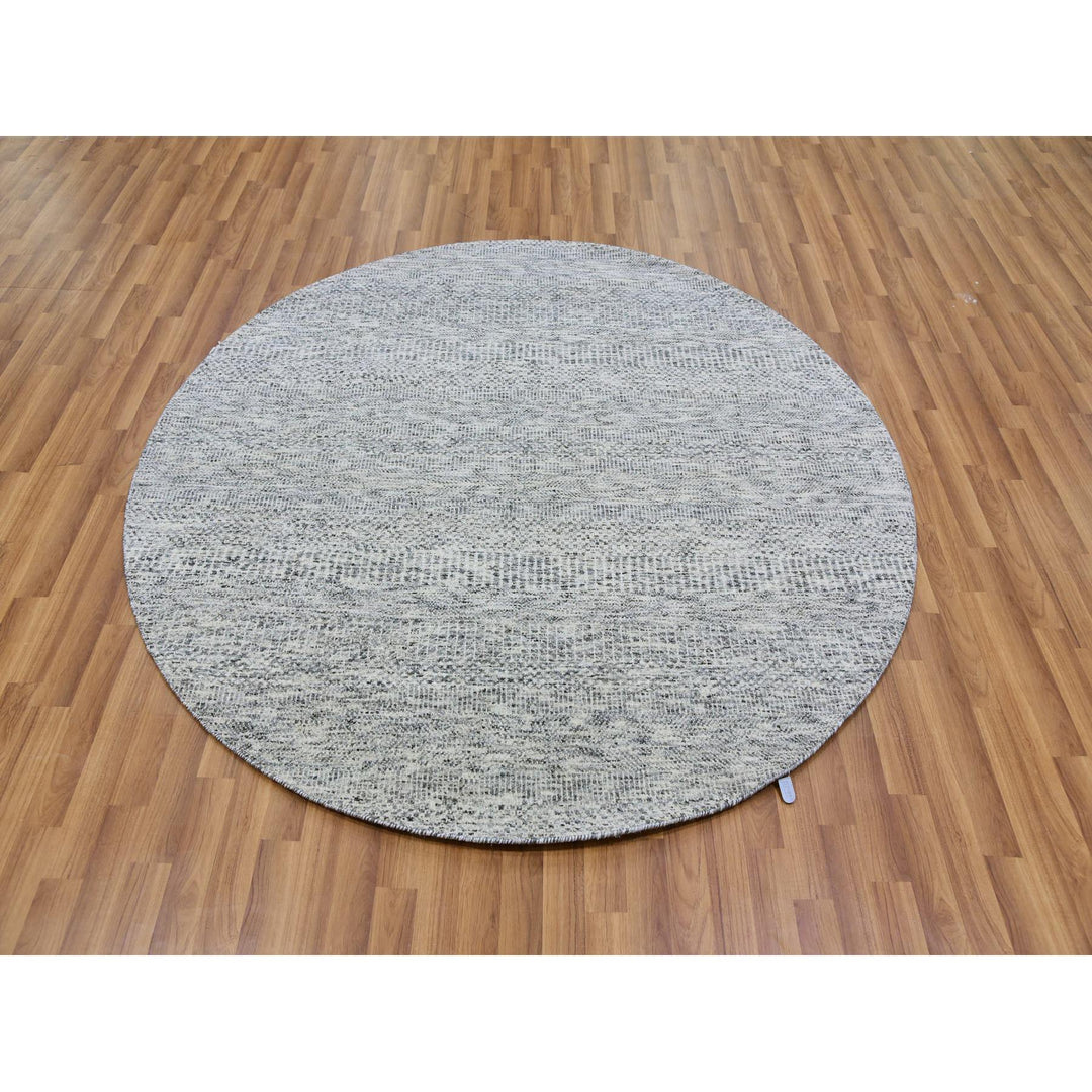 5'9" x 5'9" New Hand Knotted Grey Wool Round Oriental Rug - MOA10279519