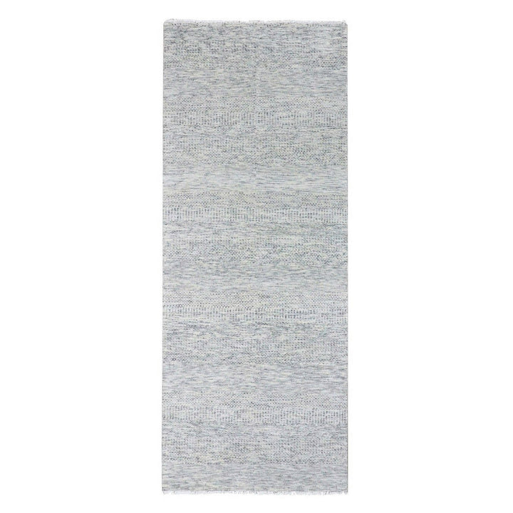 4'0" x 10'1" New Hand Knotted Grey Wool Runner Oriental Rug - MOA10279522