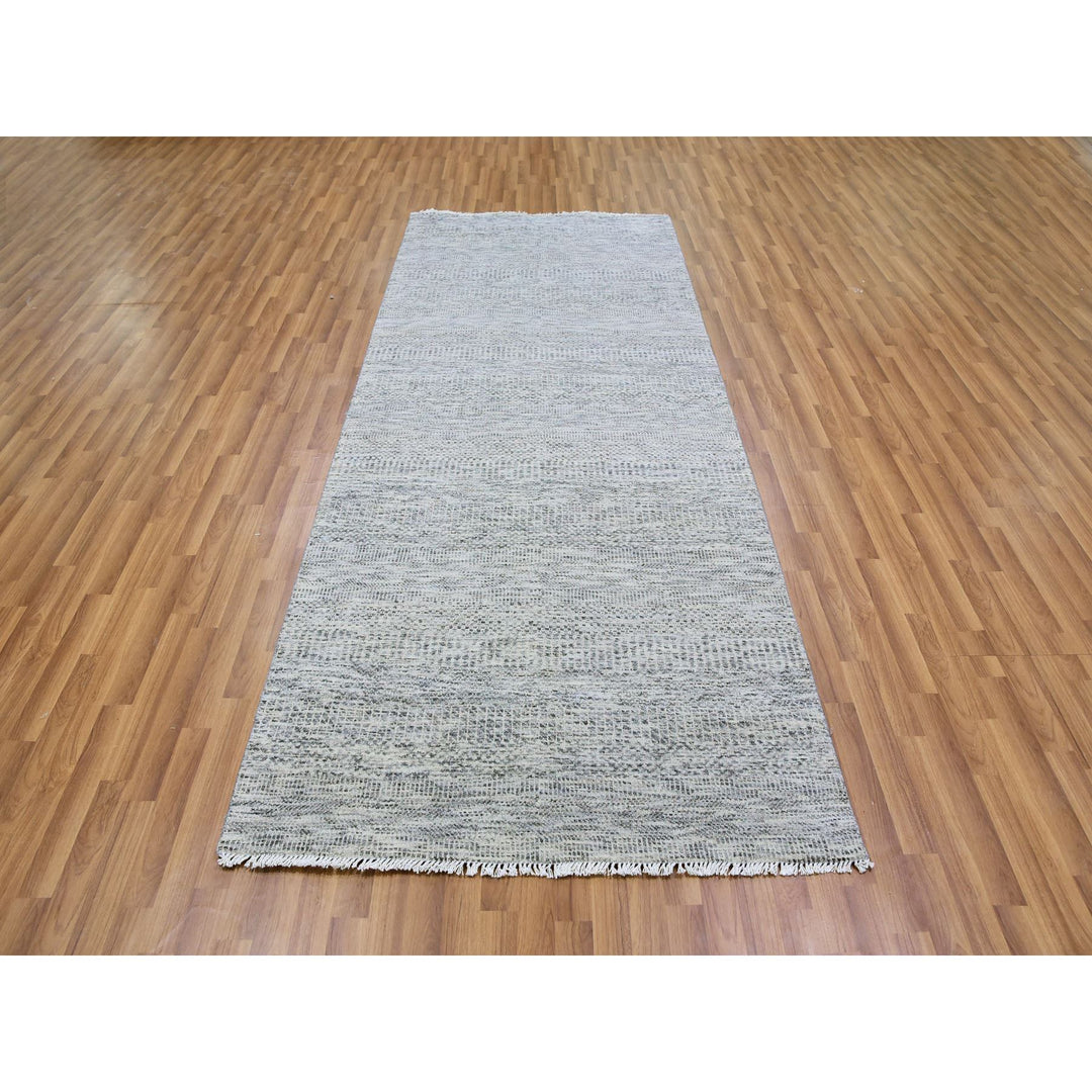 4'0" x 10'1" New Hand Knotted Grey Wool Runner Oriental Rug - MOA10279522