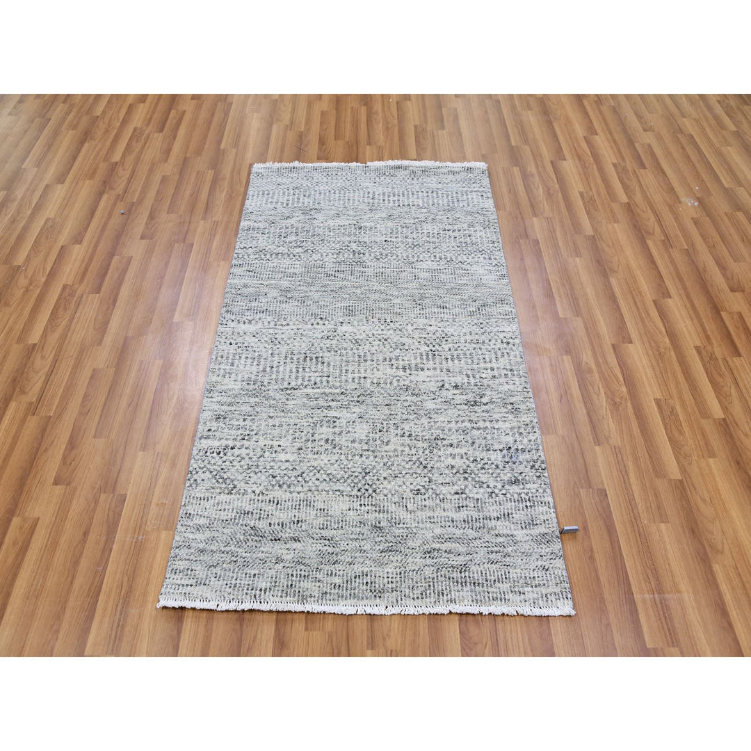 2'11" x 5'1" New Hand Knotted Grey Wool Rectangle Oriental Rug - MOA10279524