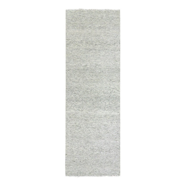 3'11" x 12'2" New Hand Knotted Grey Wool Runner Oriental Rug - MOA10279530