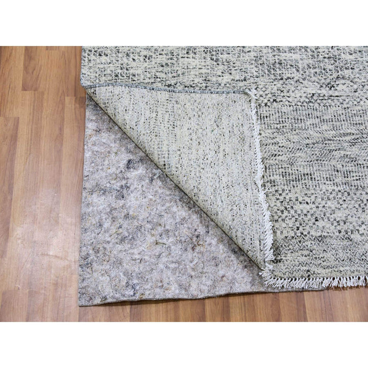 3'11" x 12'2" New Hand Knotted Grey Wool Runner Oriental Rug - MOA10279530