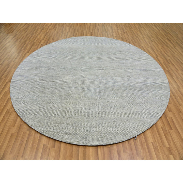 8'8" x 8'9" New Hand Knotted Grey Wool Round Oriental Rug - MOA10279538