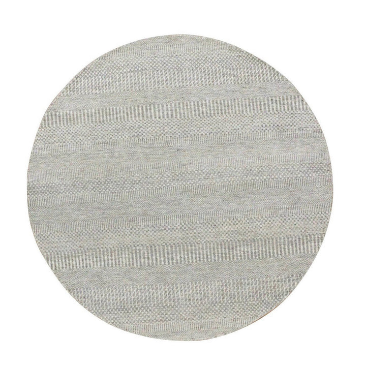 4'10" x 4'11" New Hand Knotted Grey Cotton Round Oriental Rug - MOA10279544