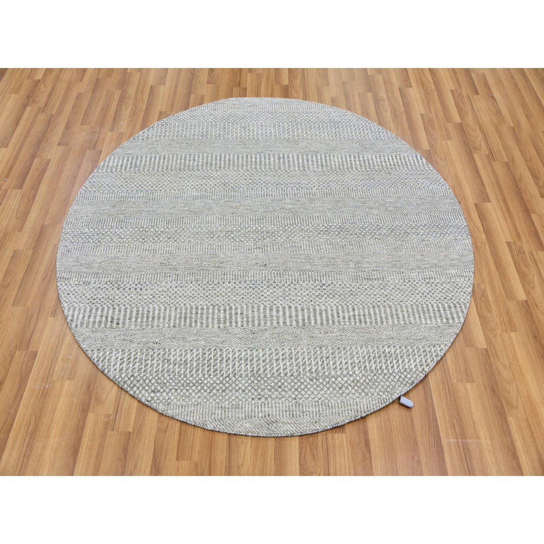 4'10" x 4'11" New Hand Knotted Grey Cotton Round Oriental Rug - MOA10279544