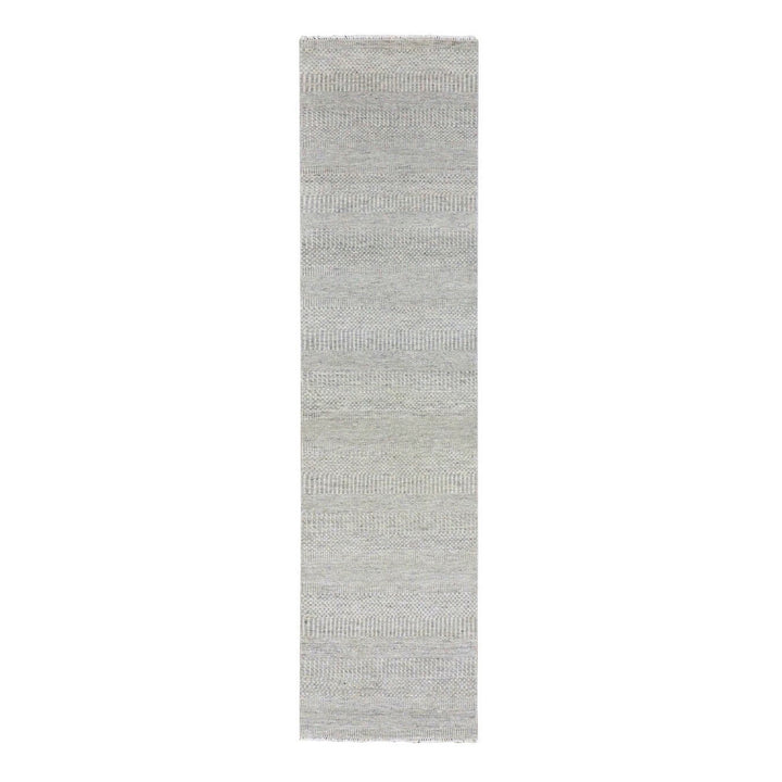 2'6" x 10'2" New Hand Knotted Grey Wool Runner Oriental Rug - MOA10279545