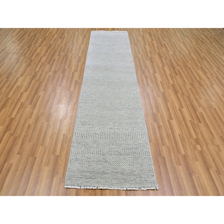 2'6" x 10'2" New Hand Knotted Grey Wool Runner Oriental Rug - MOA10279545