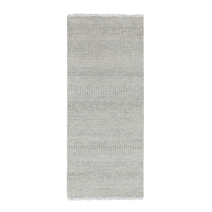 2'7" x 6'3" New Hand Knotted Grey Wool Runner Oriental Rug - MOA10279548