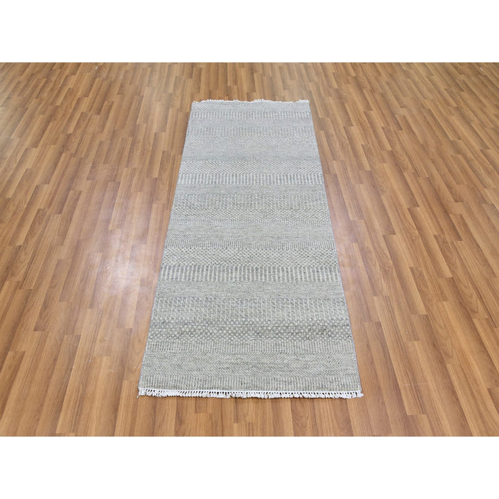 2'7" x 6'3" New Hand Knotted Grey Wool Runner Oriental Rug - MOA10279548