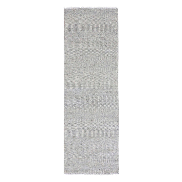 2'7" x 8'2" New Hand Knotted Grey Wool Runner Oriental Rug - MOA10279549