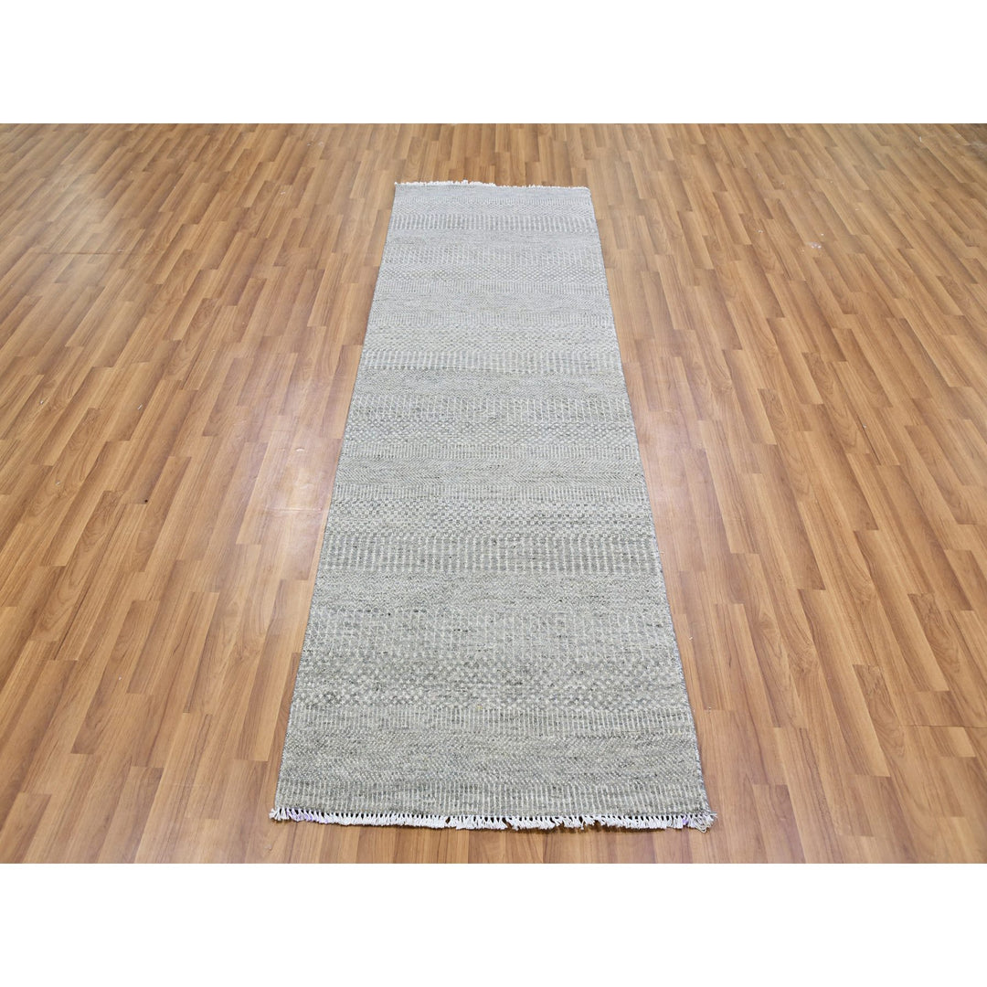 2'7" x 8'2" New Hand Knotted Grey Wool Runner Oriental Rug - MOA10279549