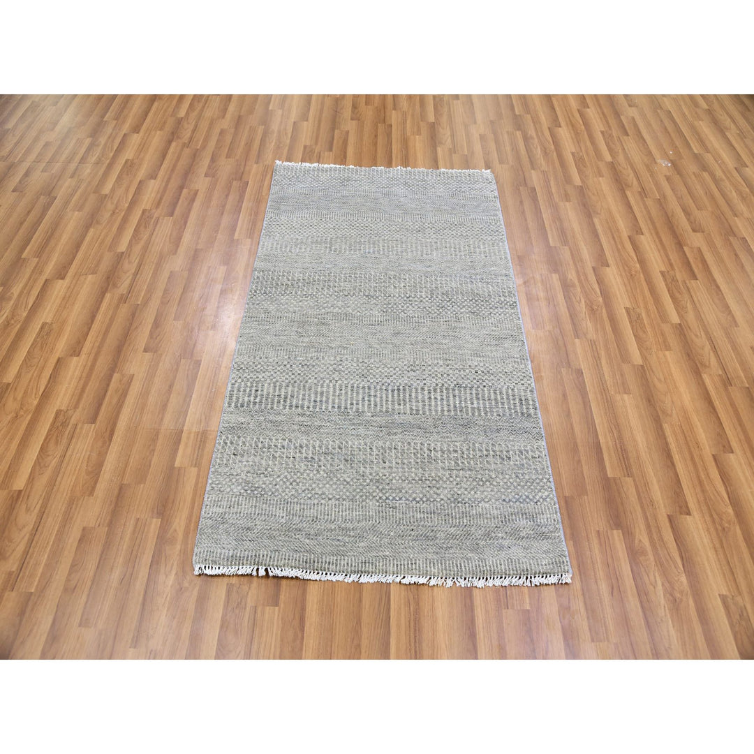 3'0" x 5'3" New Hand Knotted Grey Wool Rectangle Oriental Rug - MOA10279552