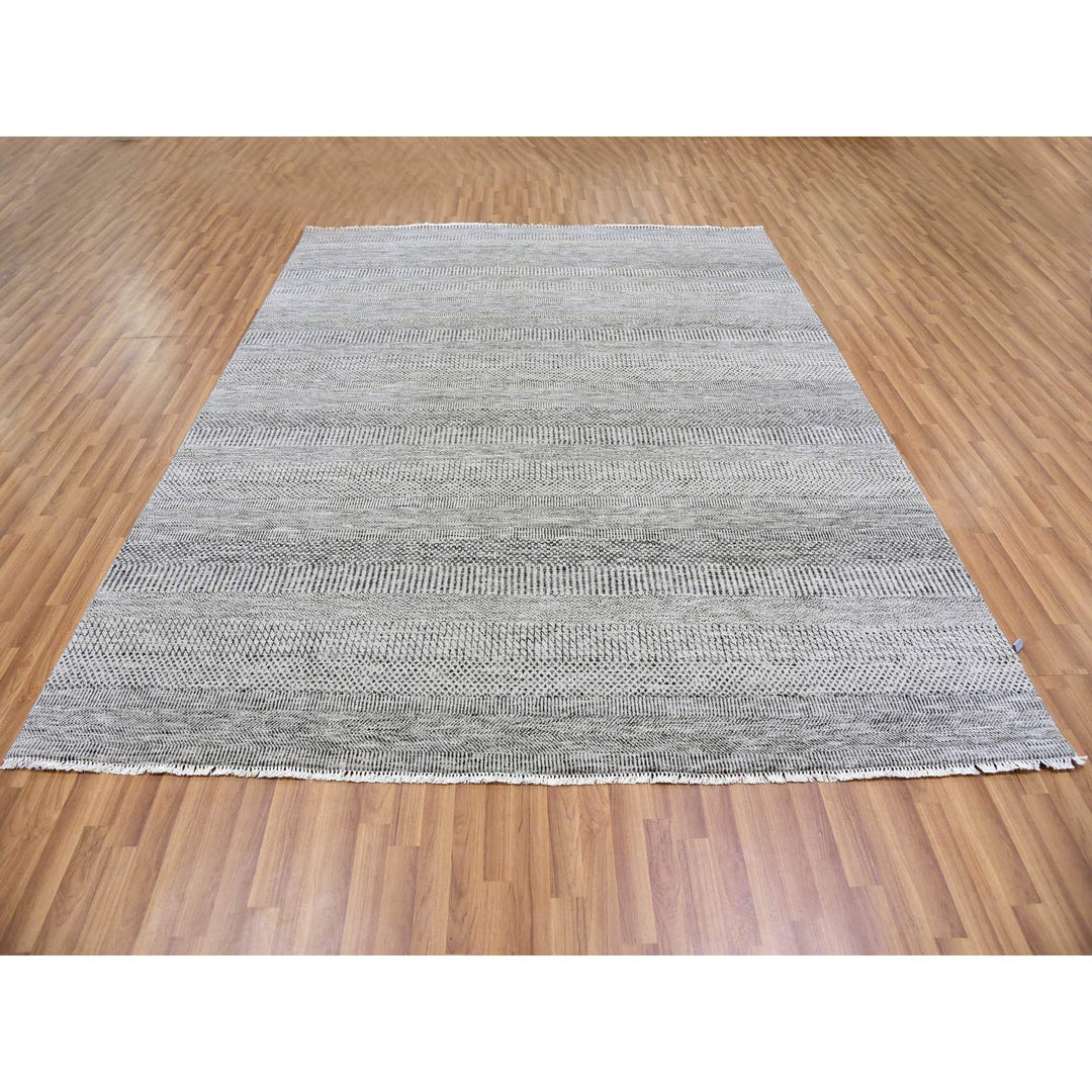 8'0" x 10'0" New Hand Knotted Grey Wool Rectangle Oriental Rug - MOA10279558