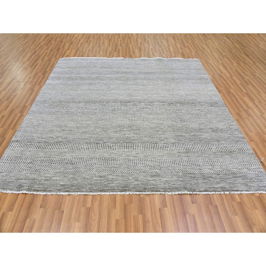 7'11" x 8'1" New Hand Knotted Grey Wool Square Oriental Rug - MOA10279559