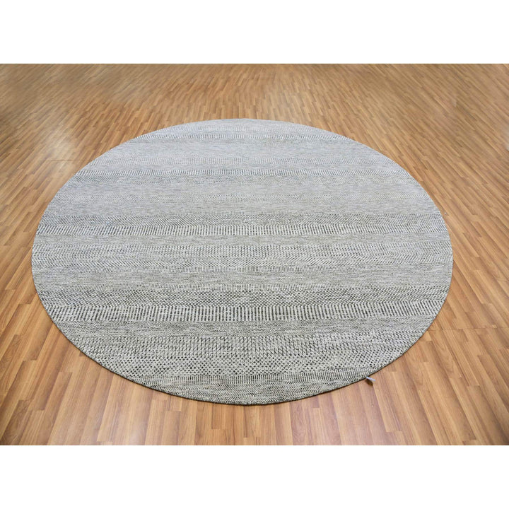 9'8" x 9'9" New Hand Knotted Grey Wool Round Oriental Rug - MOA10279563