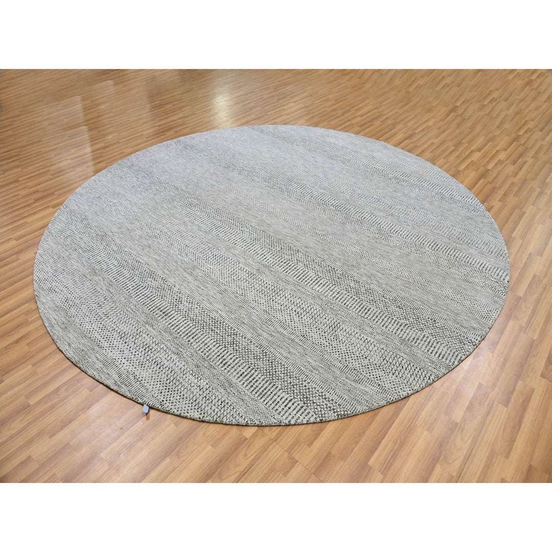 9'8" x 9'9" New Hand Knotted Grey Wool Round Oriental Rug - MOA10279563