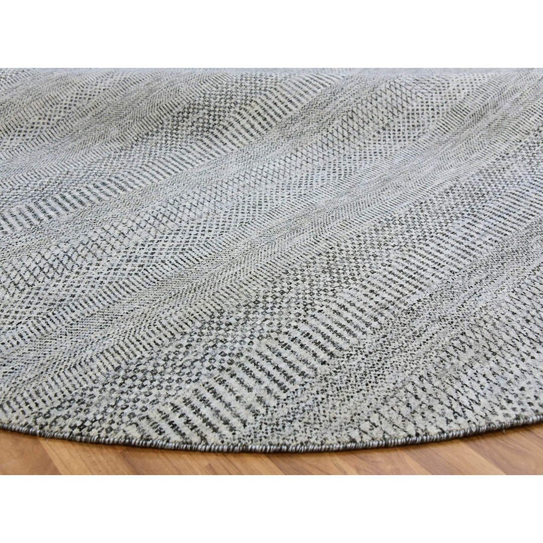 9'8" x 9'9" New Hand Knotted Grey Wool Round Oriental Rug - MOA10279563