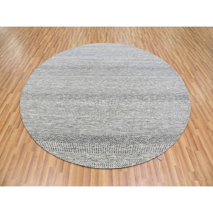 7'9" x 7'9" New Hand Knotted Grey Wool Round Oriental Rug - MOA10279564