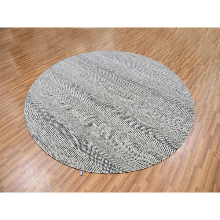 7'9" x 7'9" New Hand Knotted Grey Wool Round Oriental Rug - MOA10279564