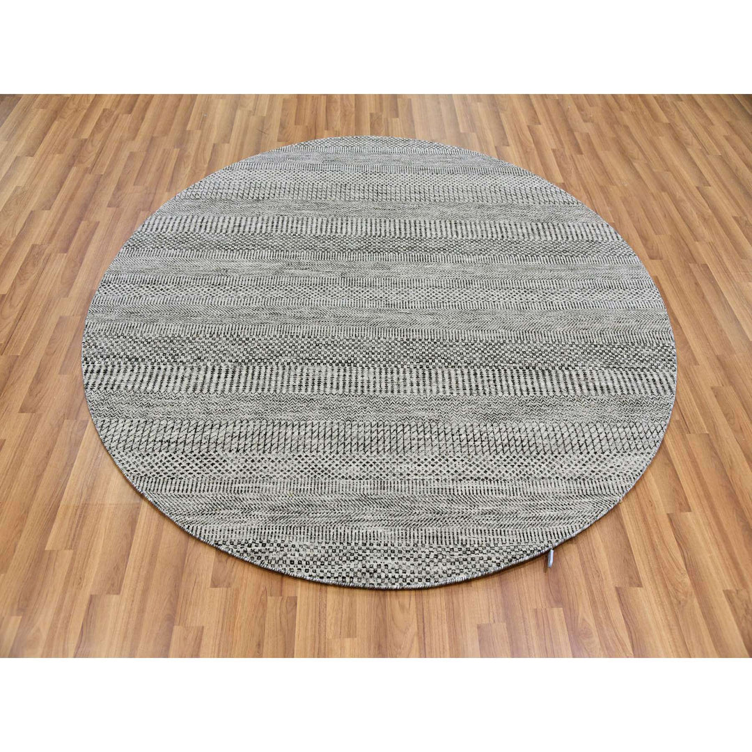 6'1" x 6'0" New Hand Knotted Grey Wool Round Oriental Rug - MOA10279566