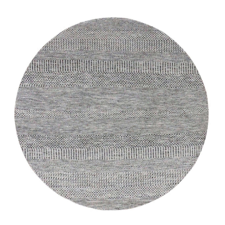 4'9" x 4'10" New Hand Knotted Grey Wool Round Oriental Rug - MOA10279567