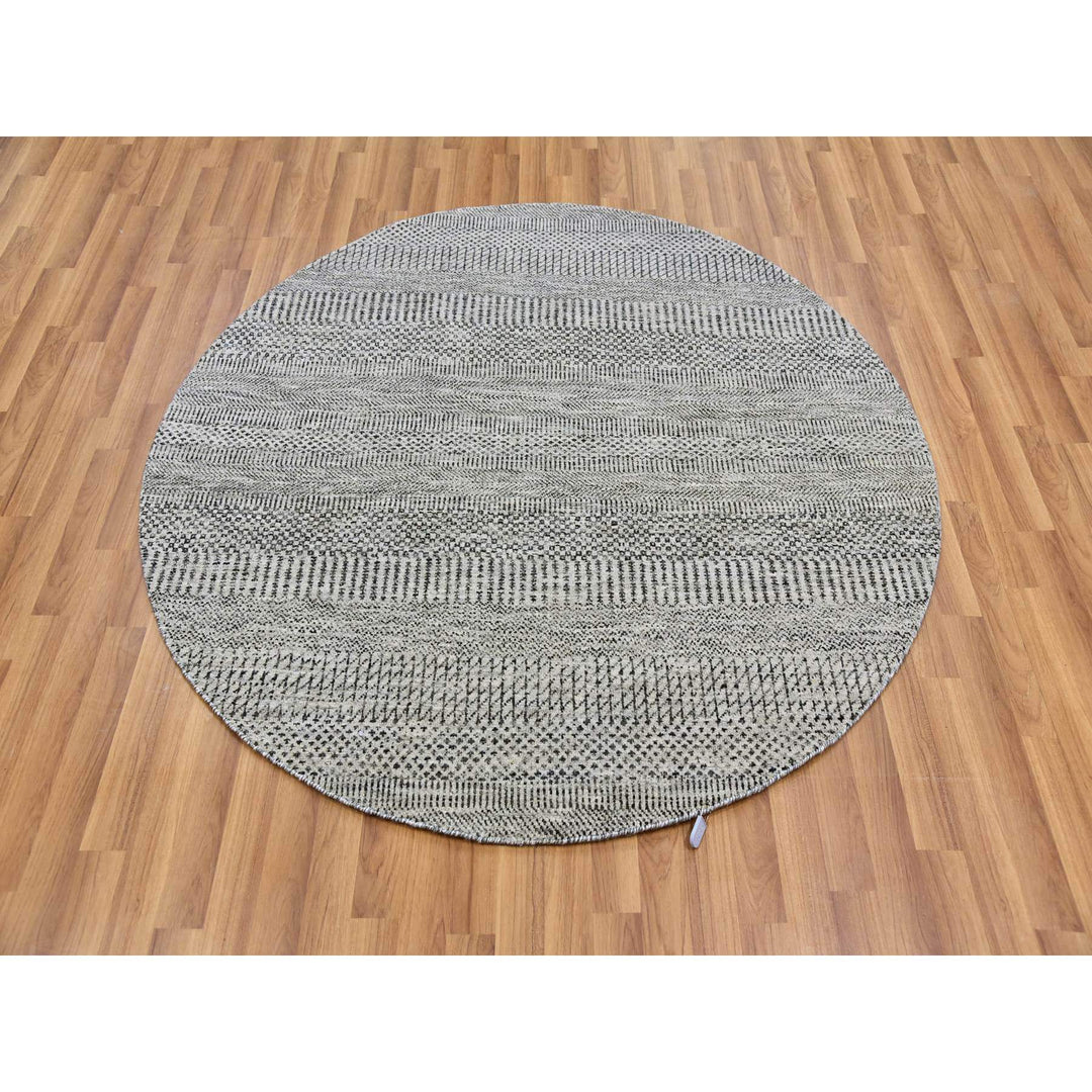 4'9" x 4'10" New Hand Knotted Grey Wool Round Oriental Rug - MOA10279567