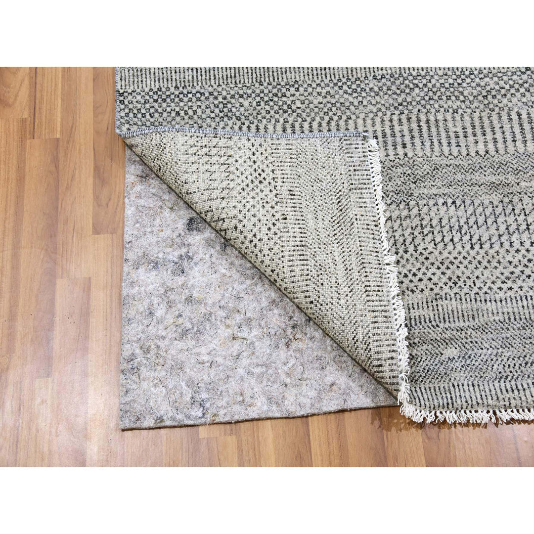 4'1" x 12'1" New Hand Knotted Grey Wool Runner Oriental Rug - MOA10279568