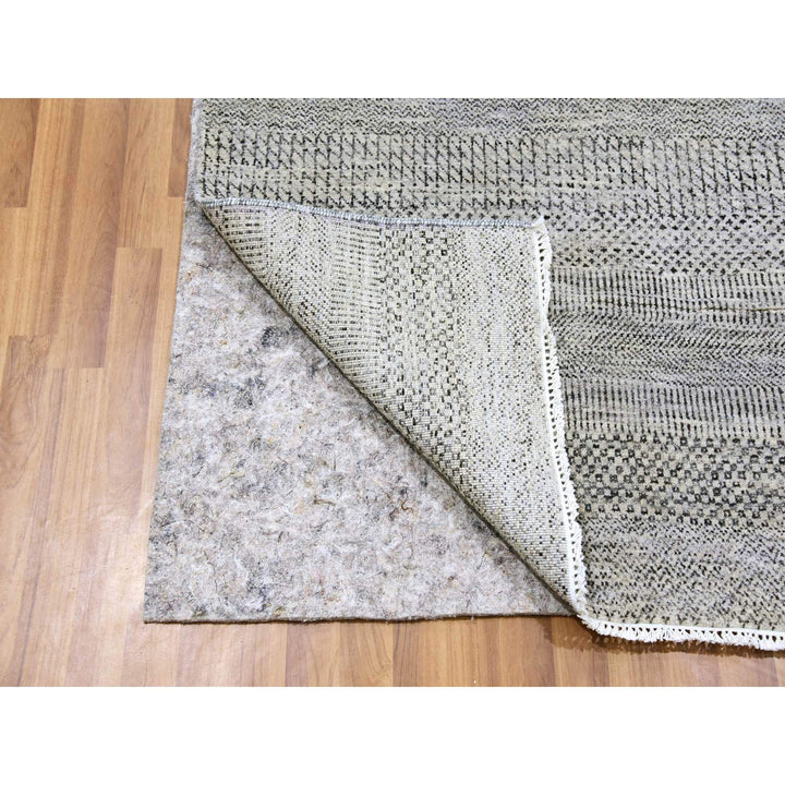 4'1" x 12'1" New Hand Knotted Grey Wool Runner Oriental Rug - MOA10279569