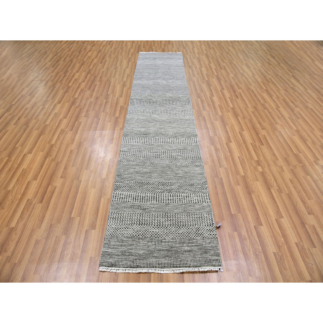 2'6" x 11'10" New Hand Knotted Grey Wool Runner Oriental Rug - MOA10279575