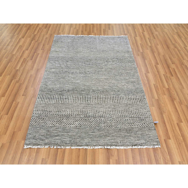 4'2" x 6'1" New Hand Knotted Grey Wool Rectangle Oriental Rug - MOA10279576