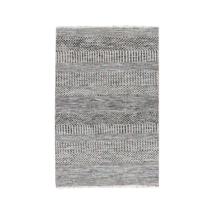 2'7" x 4'1" New Hand Knotted Grey Wool Rectangle Oriental Rug - MOA10279578