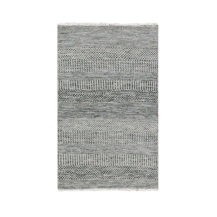 2'5" x 4'1" New Hand Knotted Grey Wool Rectangle Oriental Rug - MOA10279580