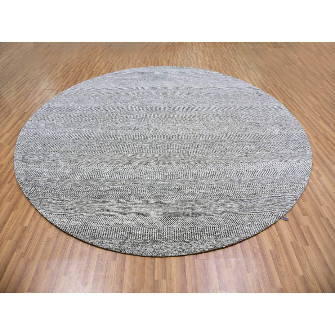 11'2" x 11'2" New Hand Knotted Grey Wool Round Oriental Rug - MOA10279584