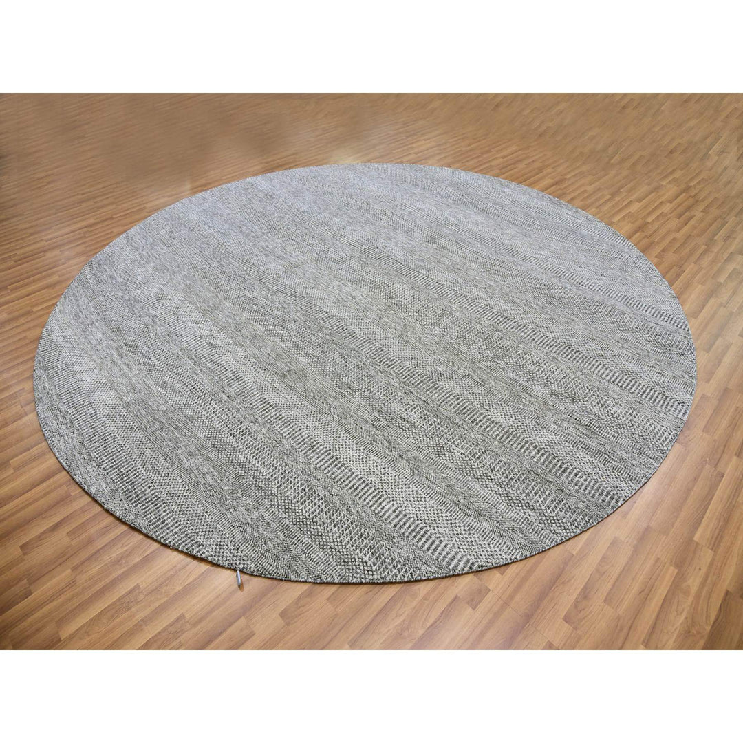 11'2" x 11'2" New Hand Knotted Grey Wool Round Oriental Rug - MOA10279584