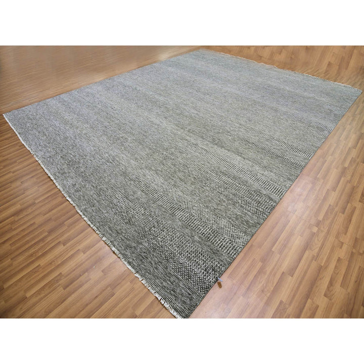 12'2" x 15'2" New Hand Knotted Grey Wool Rectangle Oriental Rug - MOA10279586