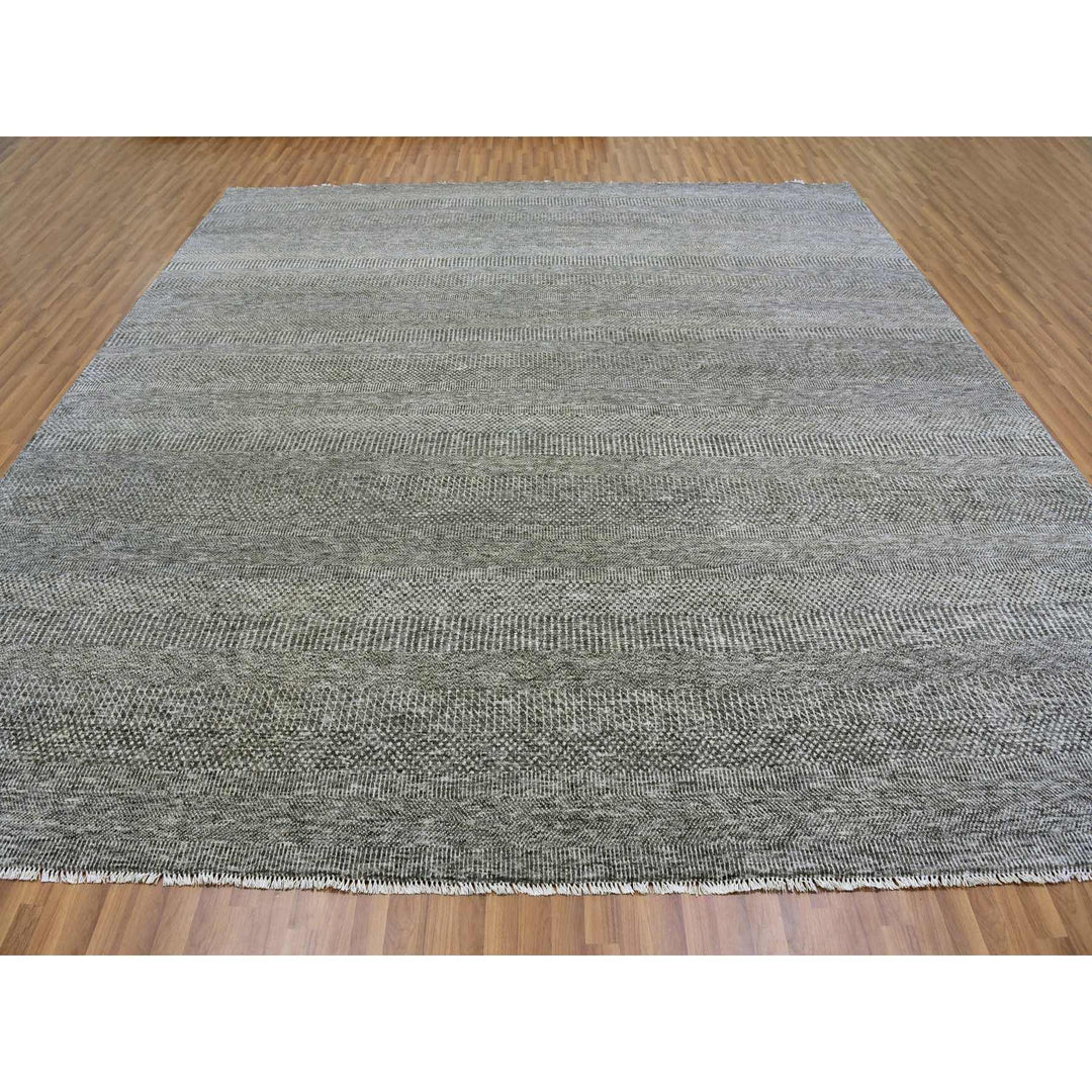 12'0" x 12'2" New Hand Knotted Grey Cotton Square Oriental Rug - MOA10279587