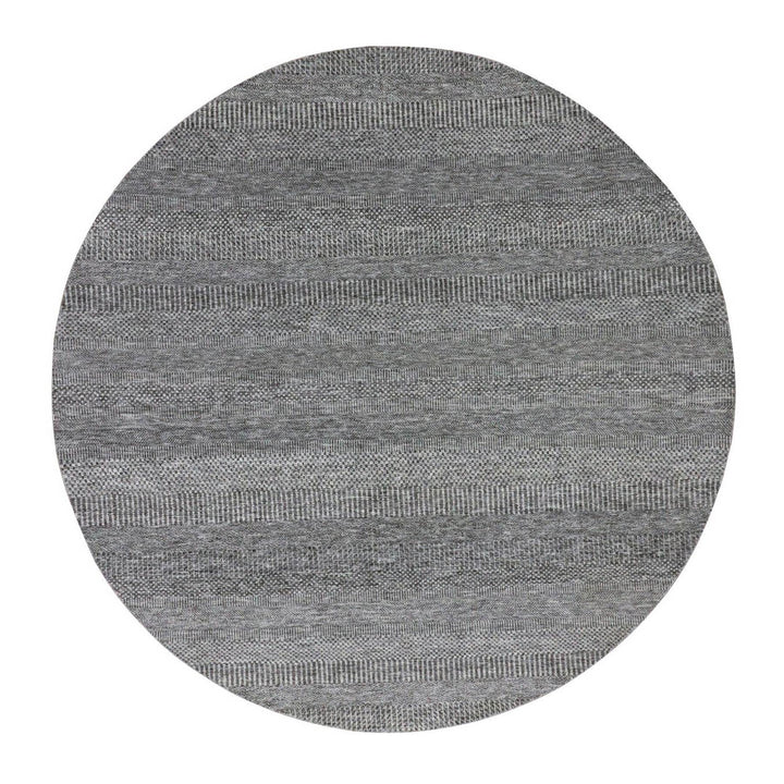 7'10" x 7'10" New Hand Knotted Grey Wool Round Oriental Rug - MOA10279592