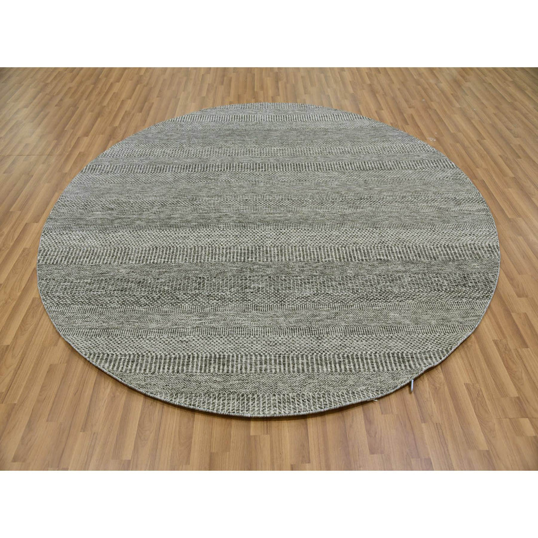 7'10" x 7'10" New Hand Knotted Grey Wool Round Oriental Rug - MOA10279592