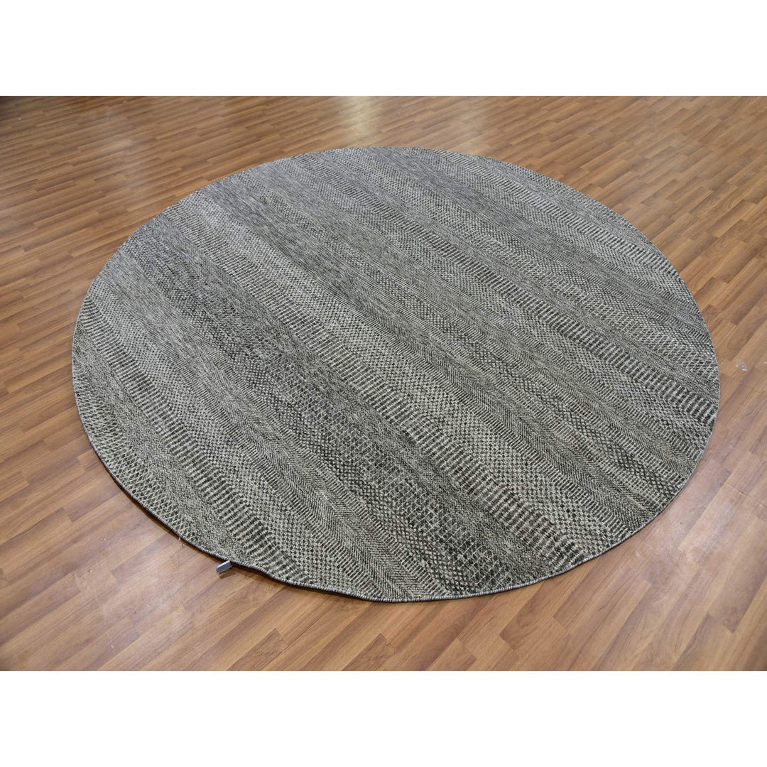 7'10" x 7'10" New Hand Knotted Grey Wool Round Oriental Rug - MOA10279592