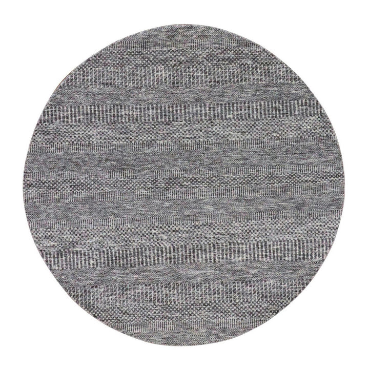 4'10" x 4'10" New Hand Knotted Grey Wool Round Oriental Rug - MOA10279595