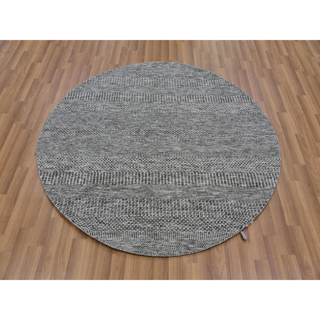 4'10" x 4'10" New Hand Knotted Grey Wool Round Oriental Rug - MOA10279595