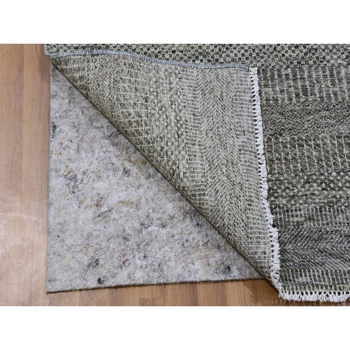 4'1" x 12'1" New Hand Knotted Grey Wool Runner Oriental Rug - MOA10279596